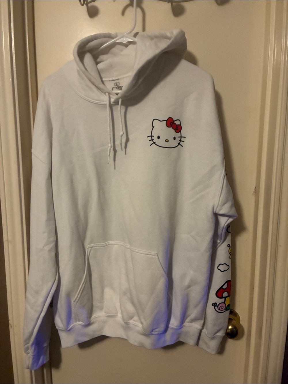 Sanrio Hello Kitty White Hoodie with Red Bow and Sleeve Art